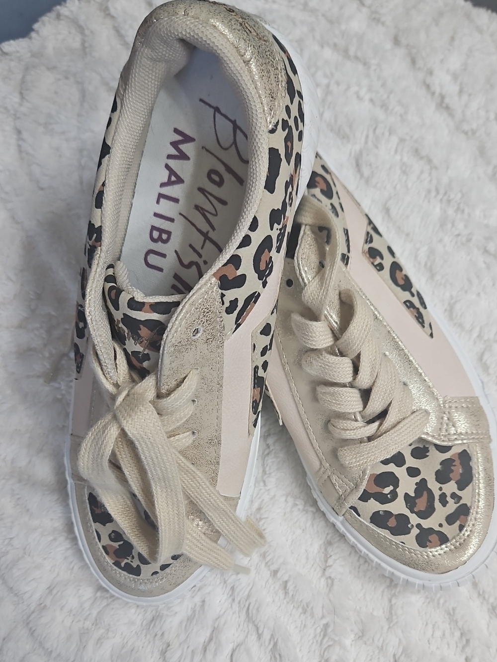 Blowfish Malibu Leopard & Gold Accent Lace-Up Sneakers - Beige